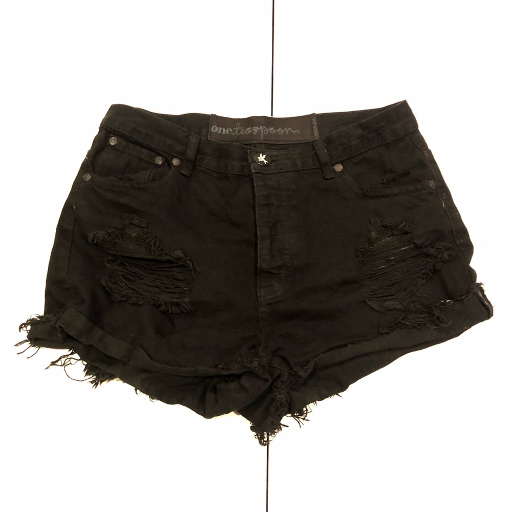Black cut off denim shorts